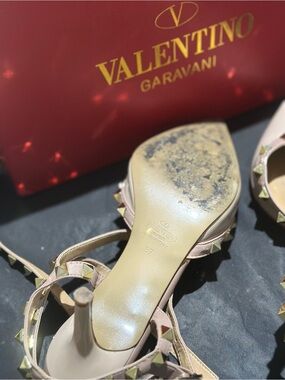 Valentino Rockstud Pointed Toe Ankle Strap Heels in Nude